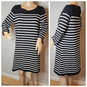 NWT Talbots Black White Stripe 3/4 Sleeve 100% cotton shift dress size LP